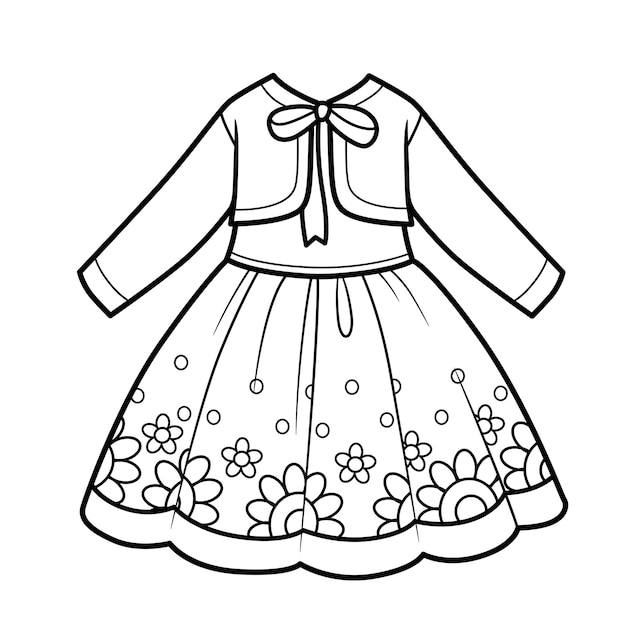 Fancy dress with bolero outline for coloring on a white background