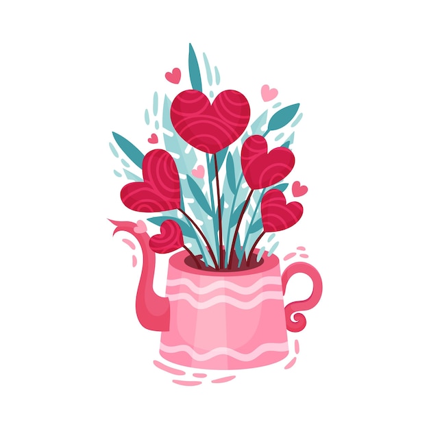Vettore fiori alla forma di un cuore in vaso come illustrazione vettoriale del simbolo del giorno di san valentino