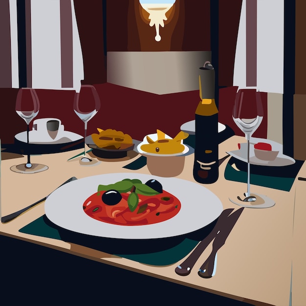 Fancy italiaans diner op een tafel in een luxe restaurant.