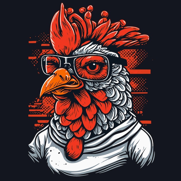 Fancy rooster with glasses Graffiti style printable design for tshirts mugs cases etc