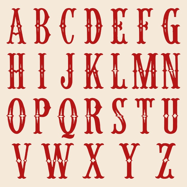 멋진 서양 빈티지 문자 유형 및 알파벳 벡터 일러스트 템플릿 그래픽 요소