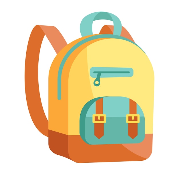fancy yellow and blue backpack isolated on white background cute school backpack with little pocket