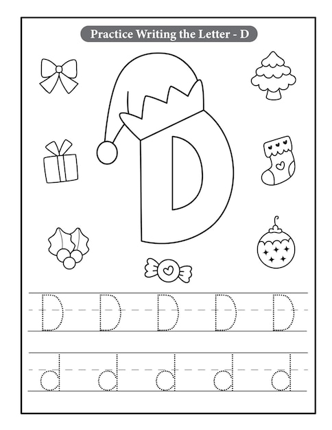 Vettore alfabeto fanny con pagine da colorare natalizie per bambini