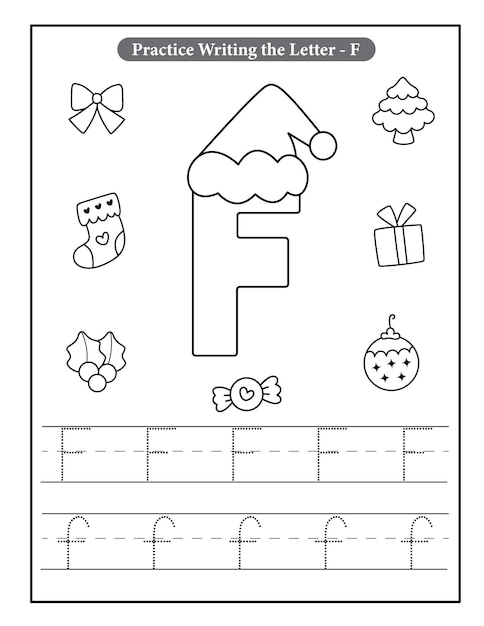 Vettore alfabeto fanny con pagine da colorare natalizie per bambini