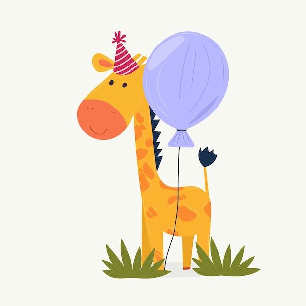 Vettore illustrazione di giraffa di compleanno in stile cartone animato su uno sfondo isolato