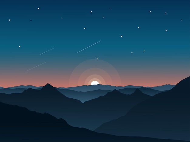 Fantasie nachtlandschap met bergen en sterrenhemel