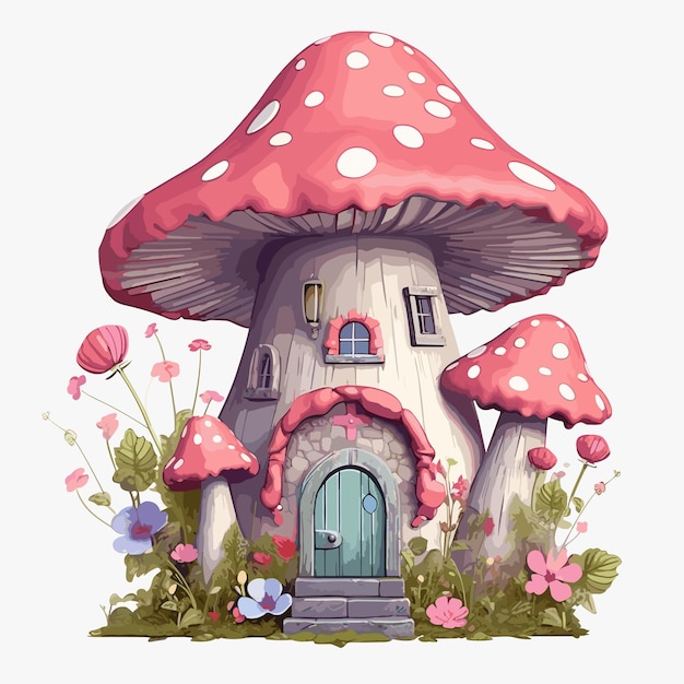 fantasie paddenstoel huis tuin cartoon stijl