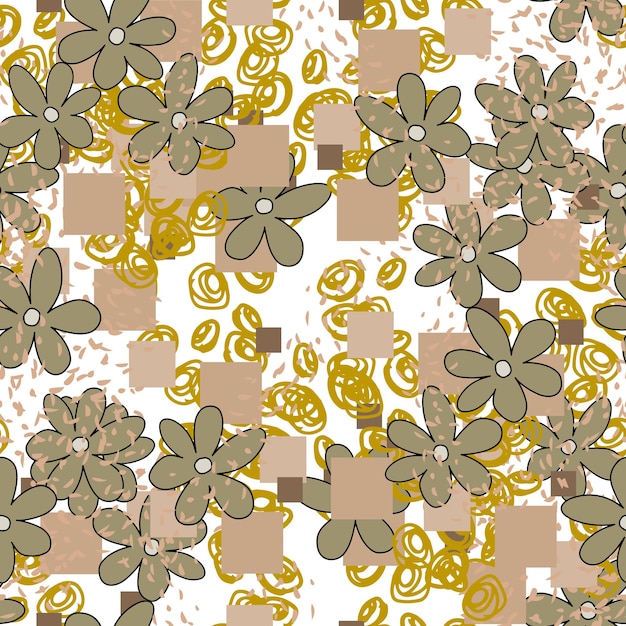 Fantasie rommelig freehand doodle geometrische vormen en bloemen naadloos patroon. Oneindige ditsy krabbel
