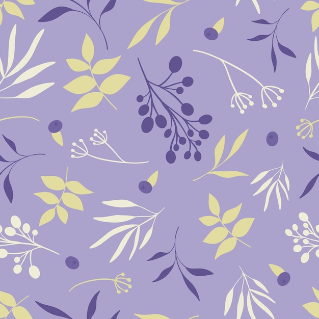 Fantasiebessen en bladeren op violette achtergrond