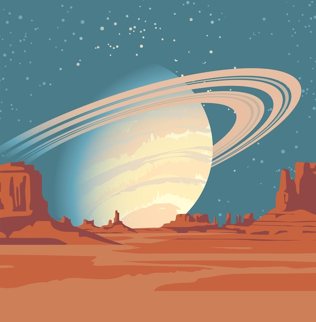 Vector fantasielandschap met planeten