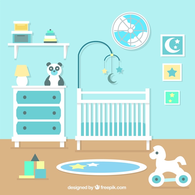 fantastic baby room with blue wall