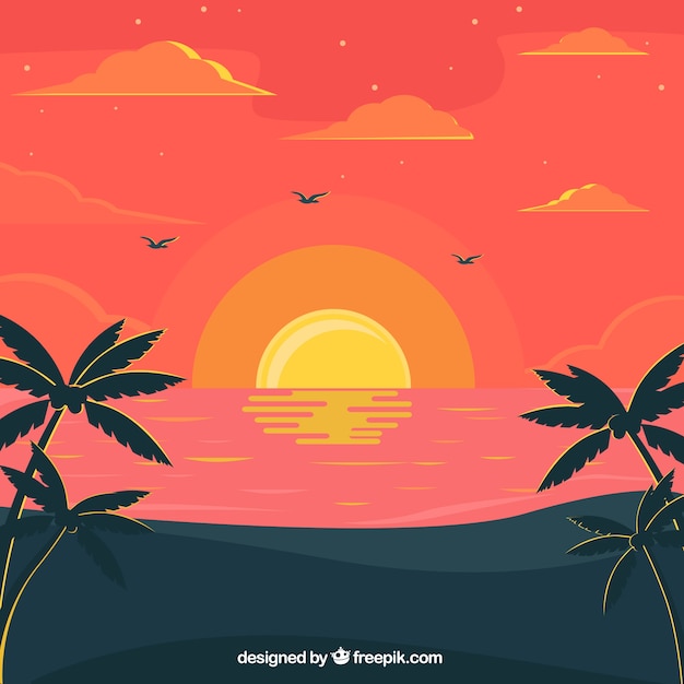Fantastico sfondo di spiaggia al tramonto