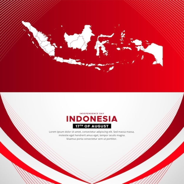 Vettore fantastico sfondo di design del giorno dell'indipendenza dell'indonesia con mappe dell'indonesia e vettore di bandiera ondulata