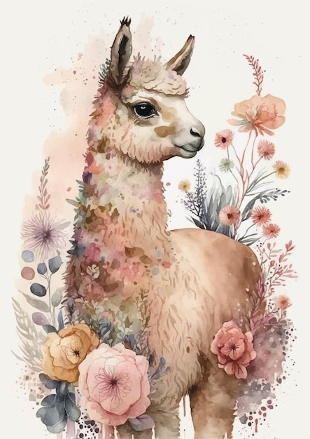 Fantastic Llama Watercolor Portrait Vector Graphics for Posters