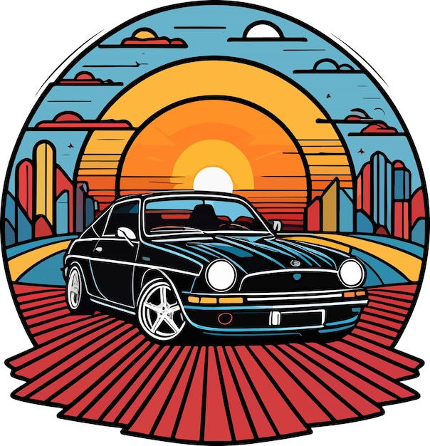 Fantastic lovely vector art sport car sunset