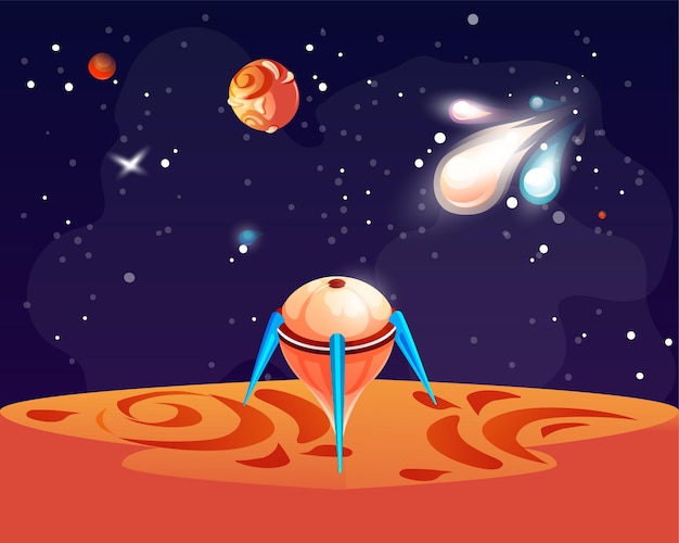 Fantastic scene of space alien mountain scenery Cosmic area someone planet surface extraterrestrial spaceship Cartoon game location Background for games apps Futuristic location in galaxy