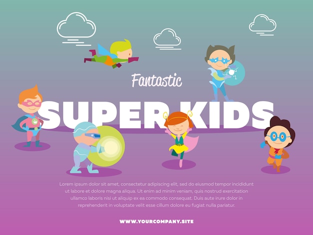 Fantastic super kids template with children