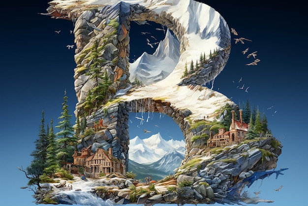 Vector fantastic winter epic landscape of mountains celtic medieval forest frozen nature