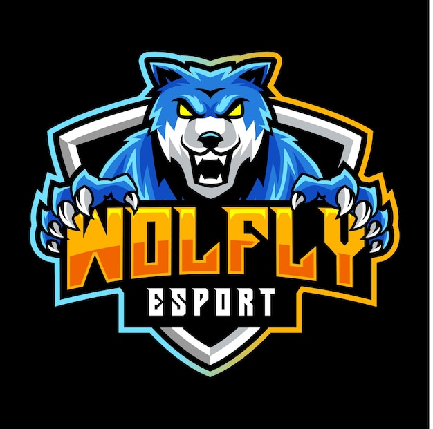 fantastische blauwe wolf, mascotte logo