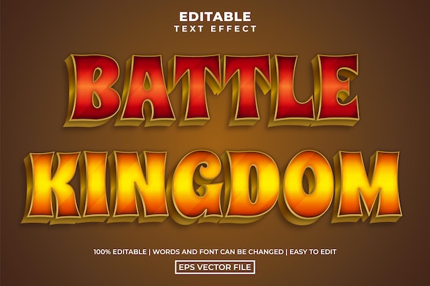 Vettore fantasy battle kingdom stile di testo di cartone animato modello di effetto di testo modificabile
