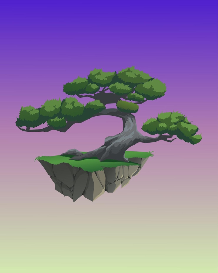 Vector fantasy bonsai tree on a floating island