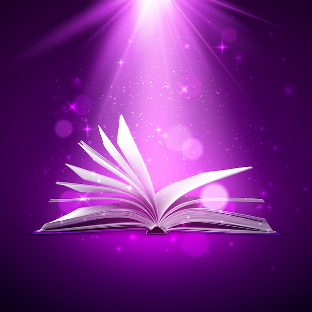 Fantasy book with magic light and sparkles