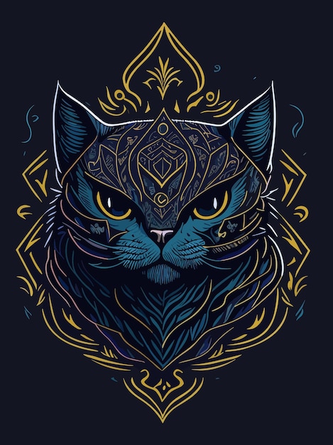 Vector fantasy cat's head artwork illustration