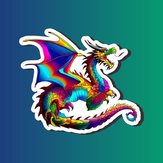 Fantasy colorful dragon mascot Sticker design for print on demand