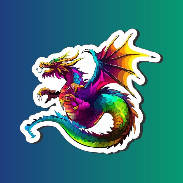 Design adesivo mascotte drago colorato fantasy per la stampa su richiesta