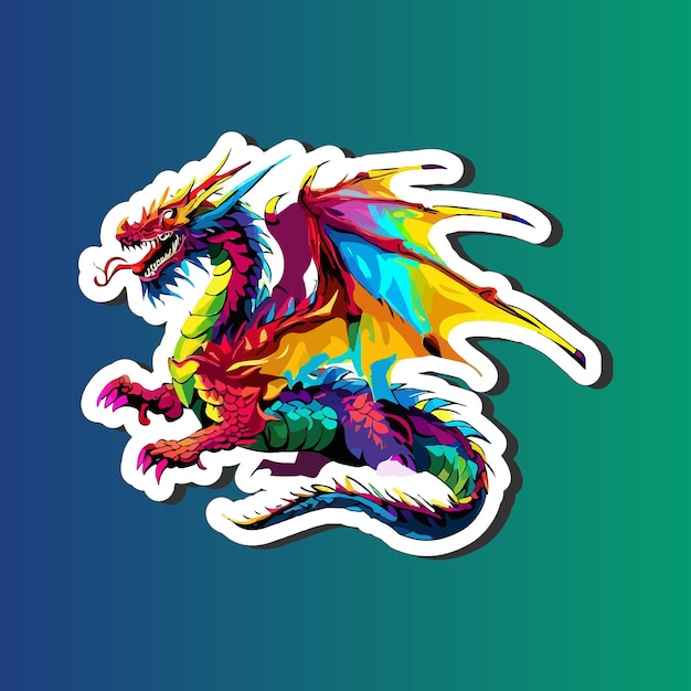 Fantasy colorful dragon mascot Sticker design for print on demand