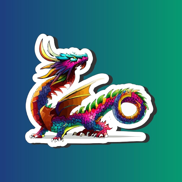 Fantasy colorful dragon mascot Sticker design for print on demand