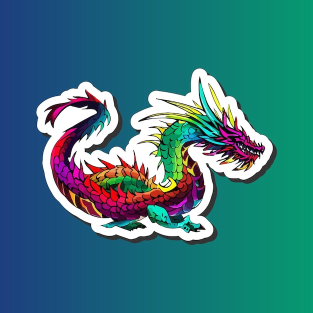 Фэнтезийный красочный талисман дракона. Дизайн наклейки для печати по запросу.