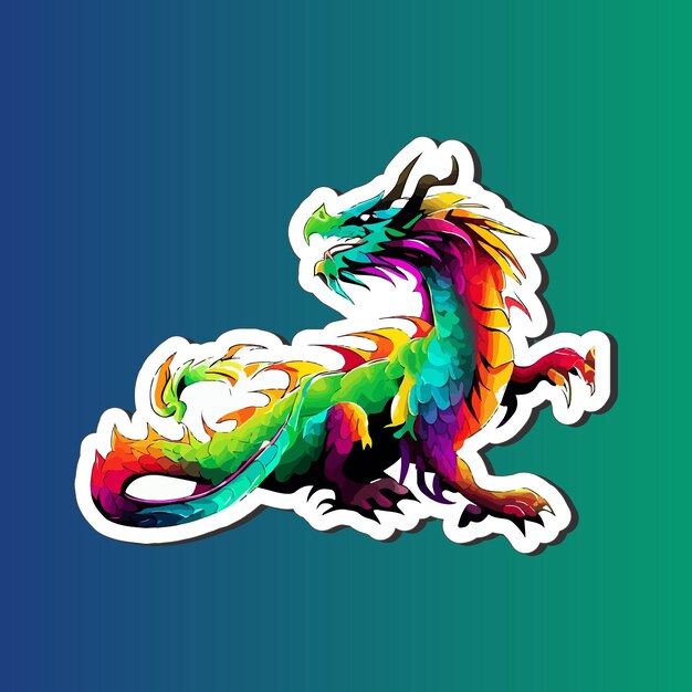 Fantasy colorful dragon mascot sticker design for print on demand