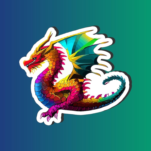 Fantasy colorful dragon mascot sticker design for print on demand