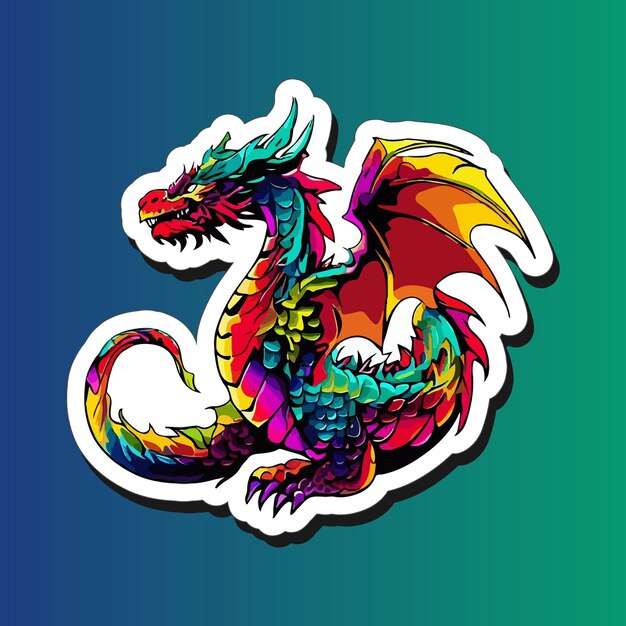 Fantasy colorful dragon mascot Sticker design for print on demand