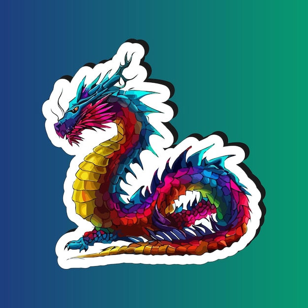 Фэнтезийный красочный талисман дракона. Дизайн наклейки для печати по запросу.