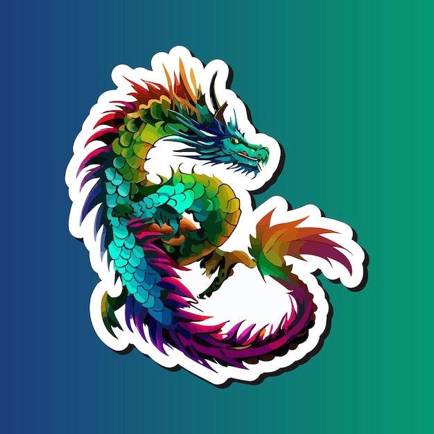 Fantasy colorful dragon mascot Sticker design for print on demand