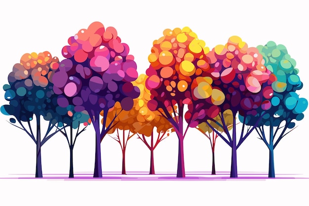 Vector fantasy colorful trees flat vector art illustration retro vintage poster