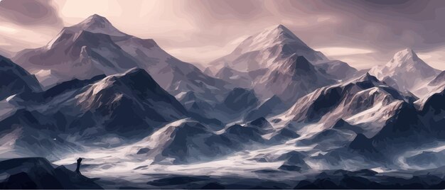 Vector fantasy epic magic mountain landscape mystical winter valley valley panoramic view of big mountains