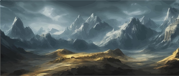 fantasy epic magic mountain landscape mystical winter valley valley panoramic view of big mountains