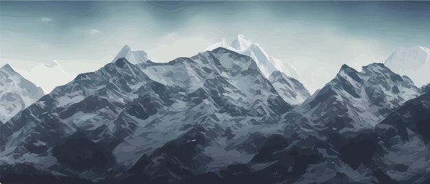 Вектор Фантастический эпический волшебный горный пейзаж мистическая зимняя долина долина панорамный вид на большие горы