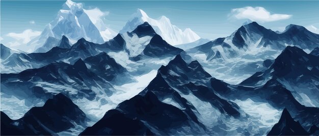Вектор Фантастический эпический волшебный горный пейзаж мистическая зимняя долина долина панорамный вид на большие горы