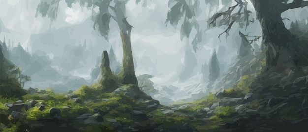 Fantasy episch magisch berglandschap mystiek wintervallei vallei panoramisch uitzicht op grote bergen