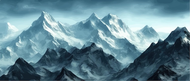 Vector fantasy episch magisch berglandschap mystieke wintervallei vallei panoramisch uitzicht op grote bergen