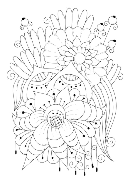 Fantasy flowers  linear art coloring page