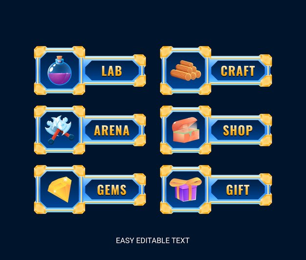 Fantasy game ui set Golden Glossy diamond frame panel templates GUI asset elements