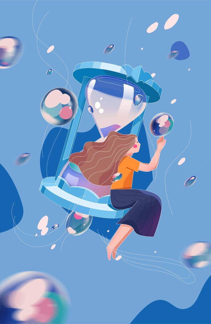 Vector 幻想女孩活潑的泡<unk>海報