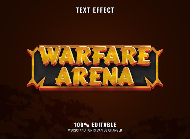 Arena di guerra d'oro fantasy con effetto testo del titolo del logo del gioco rpg frame