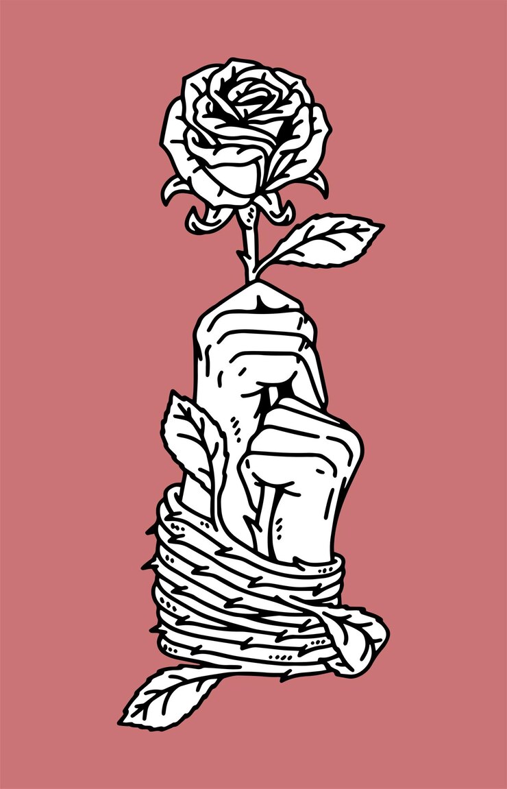 Vector fantasy illustration of imprisoned by love drawing ink line art