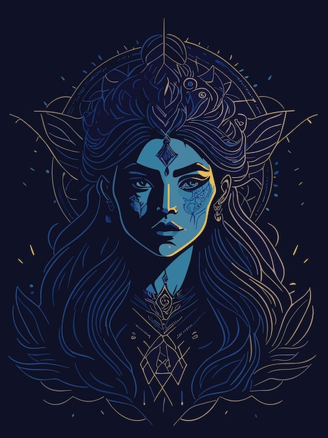 fantasy lady face with crown illustration artwork